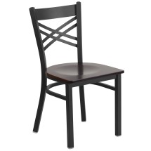 Flash Furniture XU-6FOBXBK-WALW-GG Hercules Black ''X'' Back Metal Restaurant Chair - Walnut Wood Seat