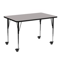Flash Furniture XU-A2448-REC-GY-H-A-CAS-GG Mobile 24''W x 48''L Rectangular Gray Laminate Height Adjustable Activity Table