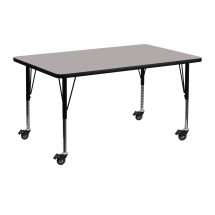 Flash Furniture XU-A2448-REC-GY-H-P-CAS-GG Mobile 24''W x 48''L Rectangular Gray Laminate Height Adjustable Activity Table, Short Legs