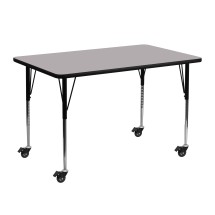 Flash Furniture XU-A2448-REC-GY-T-A-CAS-GG Mobile 24''W x 48''L Rectangular Gray Laminate Height Adjustable Activity Table