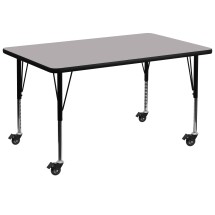 Flash Furniture XU-A2448-REC-GY-T-P-CAS-GG Mobile 24''W x 48''L Rectangular Gray Laminate Height Adjustable Activity Table, Short Legs