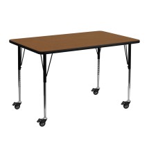 Flash Furniture XU-A2448-REC-OAK-H-A-CAS-GG Mobile 24''W x 48''L Rectangular Oak Laminate Height Adjustable Activity Table