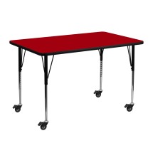 Flash Furniture XU-A2448-REC-RED-T-A-CAS-GG Mobile 24''W x 48''L Rectangular Red Laminate Height Adjustable Activity Table