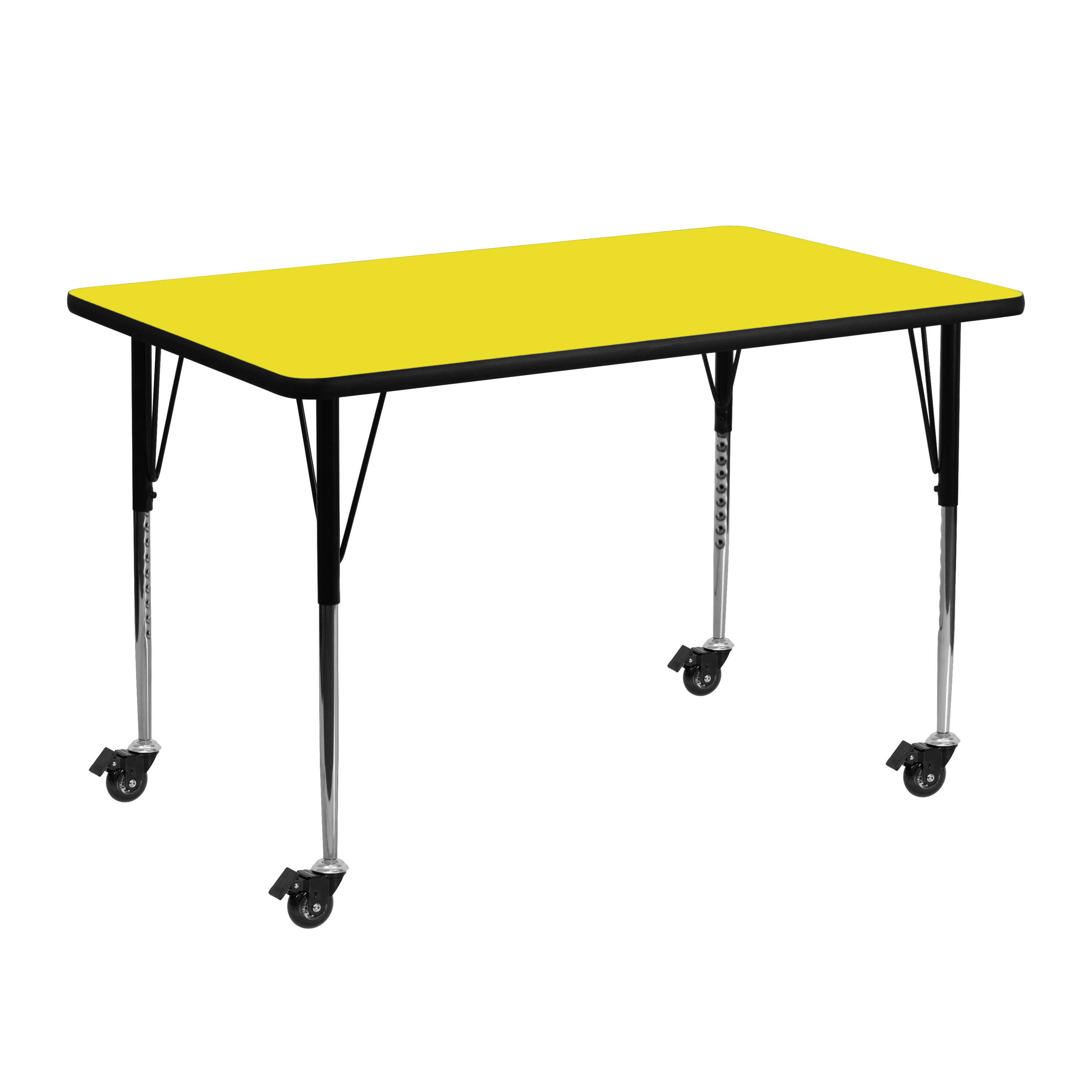 Flash Furniture XU-A2448-REC-YEL-H-A-CAS-GG Mobile 24''W x 48''L Rectangular Yellow Laminate Height Adjustable Activity Table
