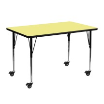 Flash Furniture XU-A2448-REC-YEL-T-A-CAS-GG Mobile 24''W x 48''L Rectangular Yellow Laminate Height Adjustable Activity Table