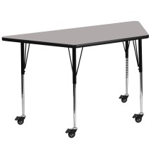 Flash Furniture XU-A2448-TRAP-GY-H-A-CAS-GG Mobile 22.5''W x 45''L Trapezoid Gray Laminate Height Adjustable Activity Table