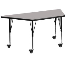 Flash Furniture XU-A2448-TRAP-GY-H-P-CAS-GG Mobile 22.5''W x 45''L Trapezoid Gray Laminate Height Adjustable Activity Table, Short Legs
