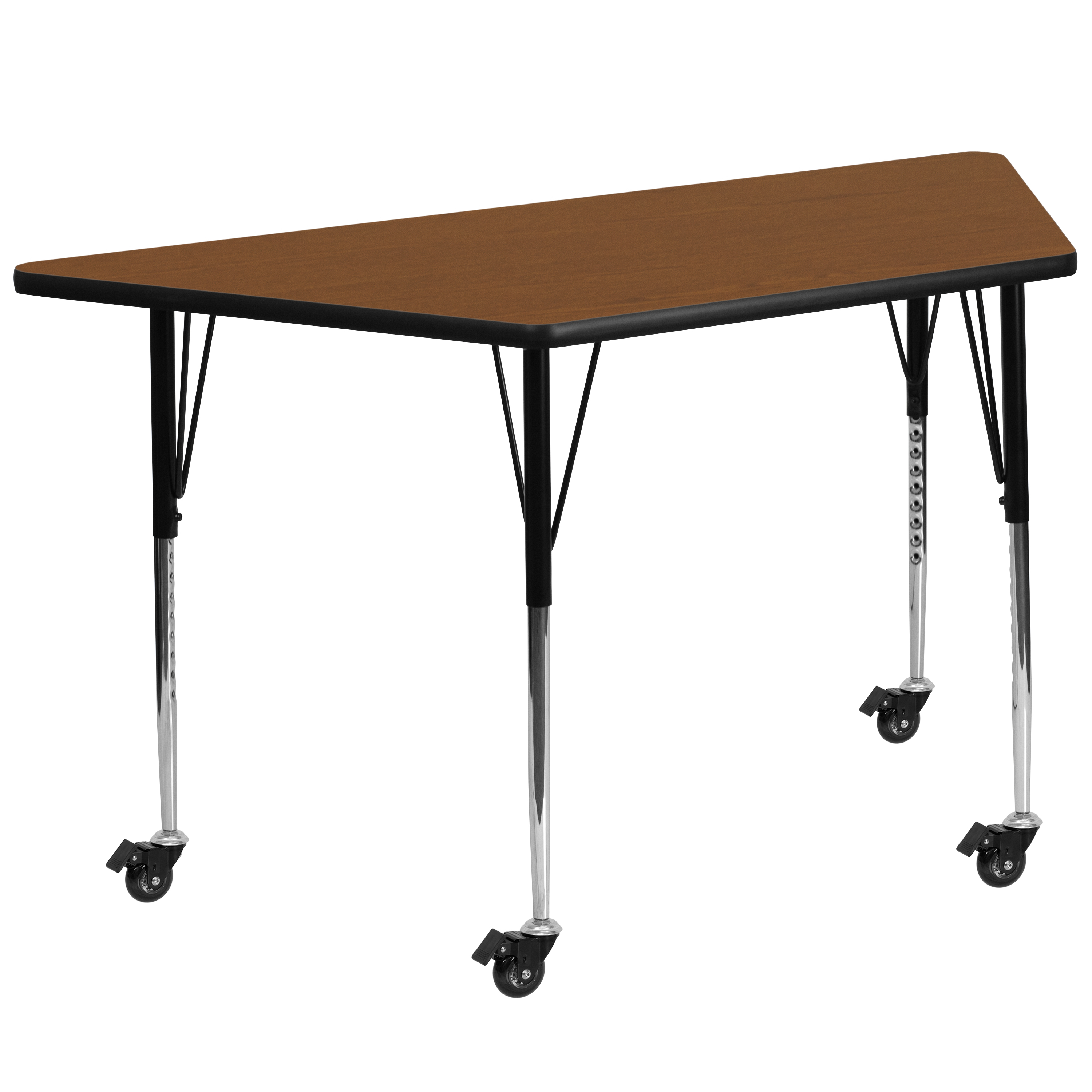 Flash Furniture XU-A2448-TRAP-OAK-H-A-CAS-GG Mobile 22.5''W x 45''L Trapezoid Oak Laminate Height Adjustable Activity Table