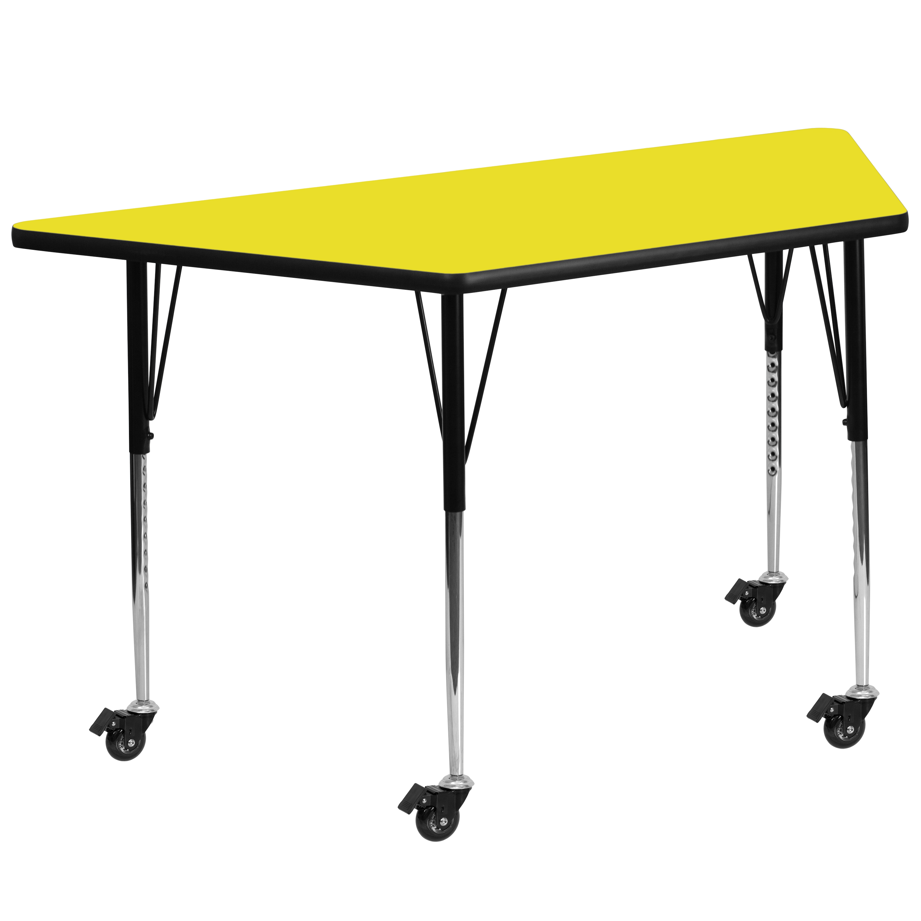 Flash Furniture XU-A2448-TRAP-YEL-H-A-CAS-GG Mobile 22.5''W x 45''L Trapezoid Yellow Laminate Height Adjustable Activity Table
