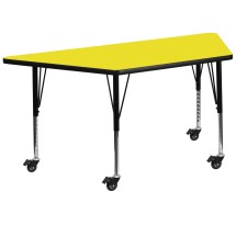 Flash Furniture XU-A2448-TRAP-YEL-H-P-CAS-GG Mobile 22.5''W x 45''L Trapezoid Yellow Laminate Height Adjustable Activity Table, Short Legs