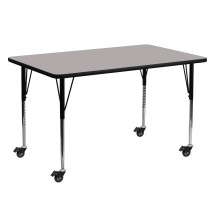Flash Furniture XU-A2460-REC-GY-H-A-CAS-GG Mobile 24''W x 60''L Rectangular Gray Laminate Height Adjustable Activity Table