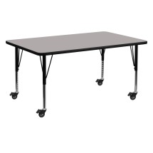 Flash Furniture XU-A2460-REC-GY-H-P-CAS-GG Mobile 24''W x 60''L Rectangular Gray Laminate Height Adjustable Activity Table, Short Legs