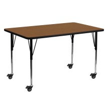 Flash Furniture XU-A2460-REC-OAK-H-A-CAS-GG Mobile 24''W x 60''L Rectangular Oak Laminate Height Adjustable Activity Table