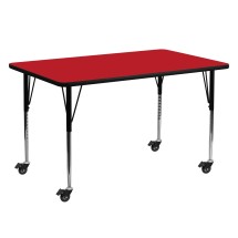 Flash Furniture XU-A2460-REC-RED-H-A-CAS-GG Mobile 24''W x 60''L Rectangular Red Laminate Height Adjustable Activity Table