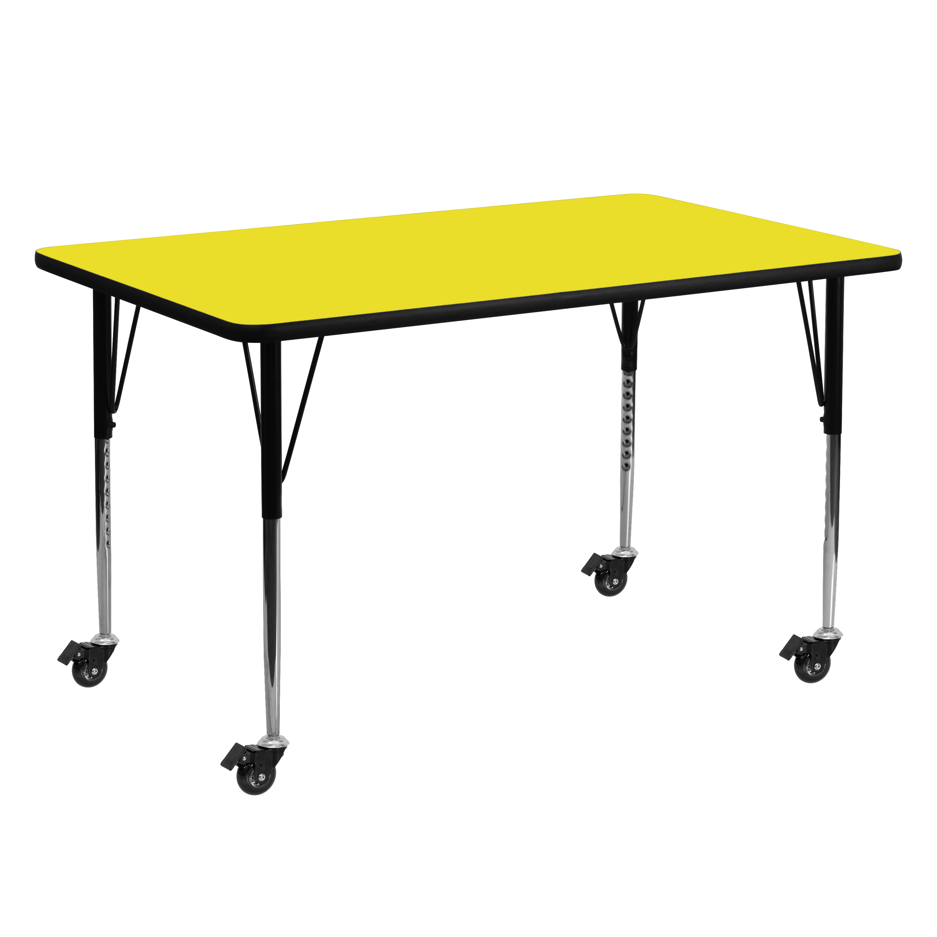 Flash Furniture XU-A2460-REC-YEL-H-A-CAS-GG Mobile 24''W x 60''L Rectangular Yellow Laminate Height Adjustable Activity Table