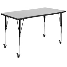 Flash Furniture XU-A3048-CON-GY-T-A-CAS-GG Mobile 28&quot;W x 47.5&quot;L Rectangle Wave Flexible Collaborative Gray Laminate Height Adjustable Activity Table