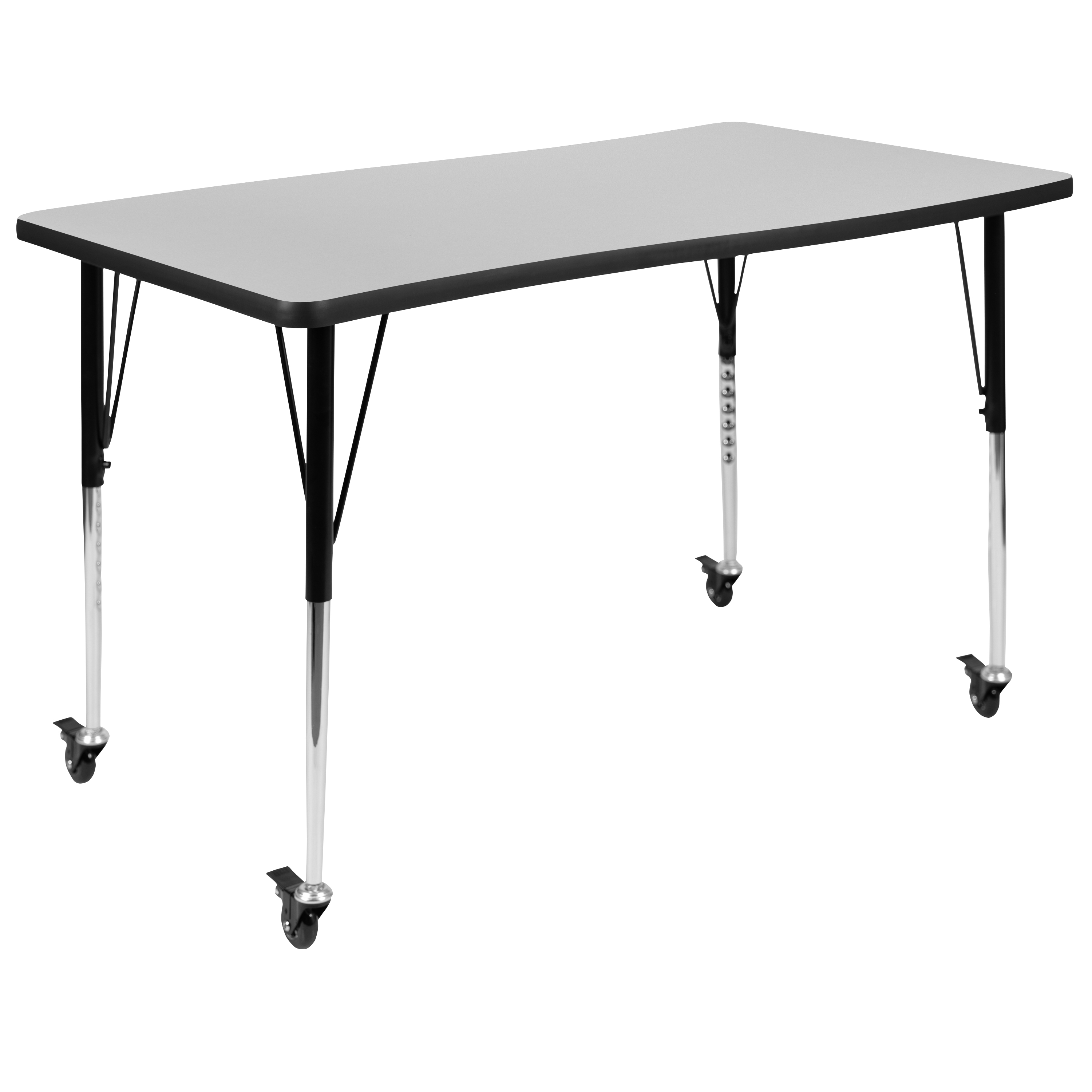 Flash Furniture XU-A3048-CON-GY-T-A-CAS-GG Mobile 28"W x 47.5"L Rectangle Wave Collaborative Gray Laminate Height Adjustable Activity Table