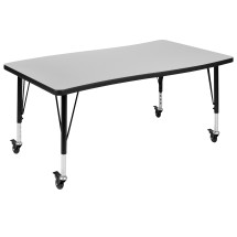Flash Furniture XU-A3048-CON-GY-T-P-CAS-GG Mobile 28&quot;W x 47.5&quot;L Rectangle Wave Flexible Collaborative Gray Laminate Height Adjustable Activity Table, Short Legs