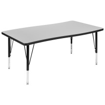 Flash Furniture XU-A3048-CON-GY-T-P-GG 28&quot;W x 47.5&quot;L Rectangle Wave Flexible Collaborative Gray Laminate Height Adjustable Activity Table, Short Legs