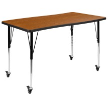 Flash Furniture XU-A3048-CON-OAK-T-A-CAS-GG Mobile 28&quot;W x 47.5&quot;L Rectangle Wave Flexible Collaborative Oak Laminate Height Adjustable Activity Table