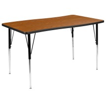 Flash Furniture XU-A3048-CON-OAK-T-A-GG 28"W x 47.5"L Rectangular Wave Flexible Collaborative Oak Finish Laminate Height Adjustable Activity Table