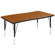 Flash Furniture XU-A3048-CON-OAK-T-P-GG 28"W x 47.5"L Rectangle Wave Flexible Collaborative Oak Laminate Height Adjustable Activity Table, Short Legs