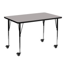 Flash Furniture XU-A3048-REC-GY-H-A-CAS-GG Mobile 30''W x 48''L Rectangular Gray Laminate Height Adjustable Activity Table