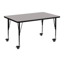 Flash Furniture XU-A3048-REC-GY-H-P-CAS-GG Mobile 30''W x 48''L Rectangular Gray Laminate Height Adjustable Activity Table, Short Legs