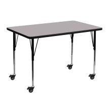 Flash Furniture XU-A3048-REC-GY-T-A-CAS-GG Mobile 30''W x 48''L Rectangular Gray Laminate Height Adjustable Activity Table
