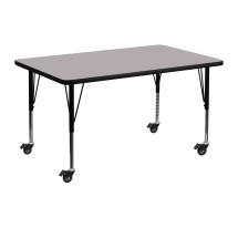 Flash Furniture XU-A3048-REC-GY-T-P-CAS-GG Mobile 30''W x 48''L Rectangular Gray Laminate Height Adjustable Activity Table, Short Legs