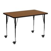 Flash Furniture XU-A3048-REC-OAK-H-A-CAS-GG Mobile 30''W x 48''L Rectangular Oak Laminate Height Adjustable Activity Table