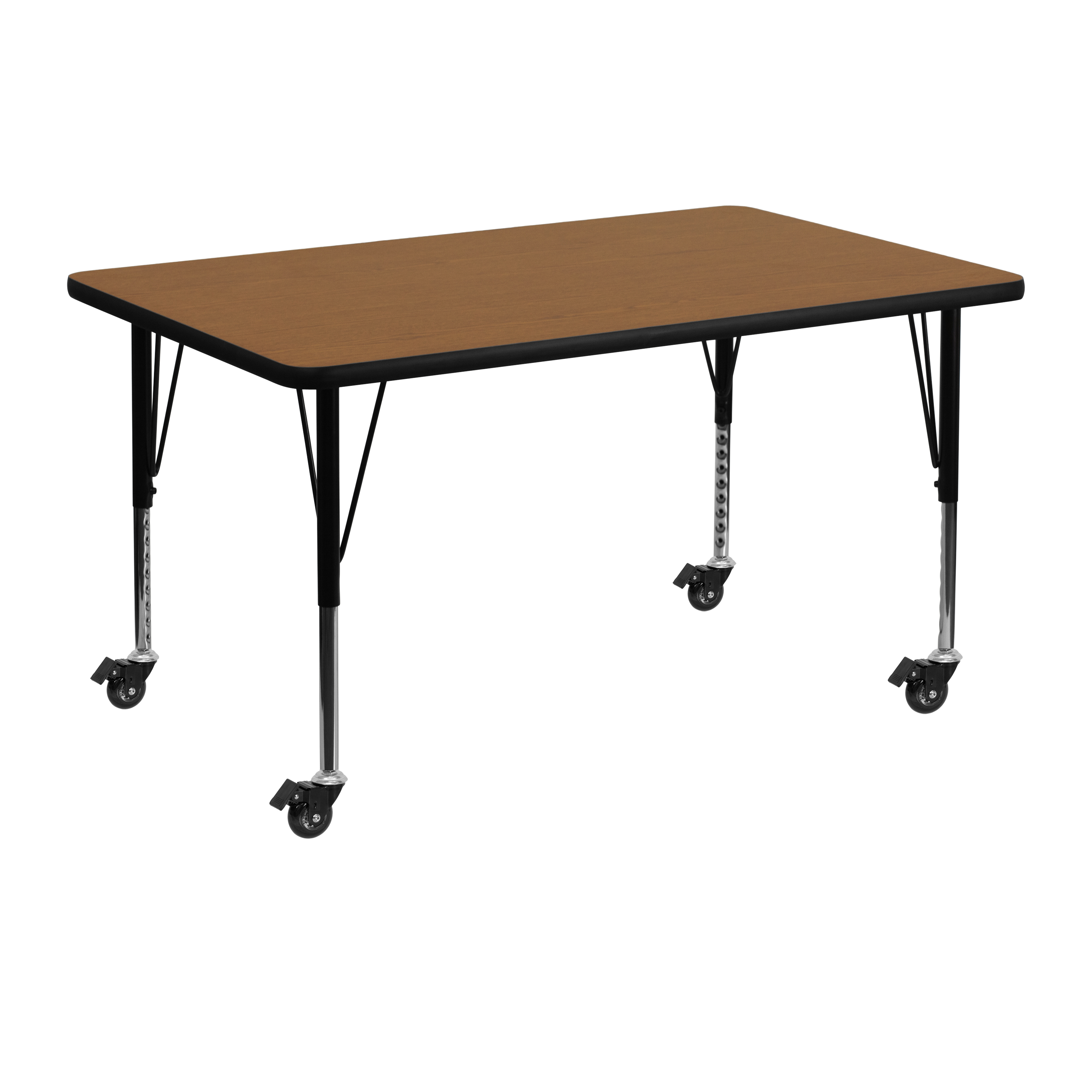 Flash Furniture XU-A3048-REC-OAK-T-P-CAS-GG Mobile 30''W x 48''L Rectangular Oak Laminate Height Adjustable Activity Table, Short Legs