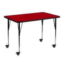 Flash Furniture XU-A3048-REC-RED-T-A-CAS-GG Mobile 30''W x 48''L Rectangular Red Laminate Height Adjustable Activity Table