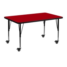 Flash Furniture XU-A3048-REC-RED-T-P-CAS-GG Mobile 30''W x 48''L Rectangular Red Laminate Height Adjustable Activity Table, Short Legs