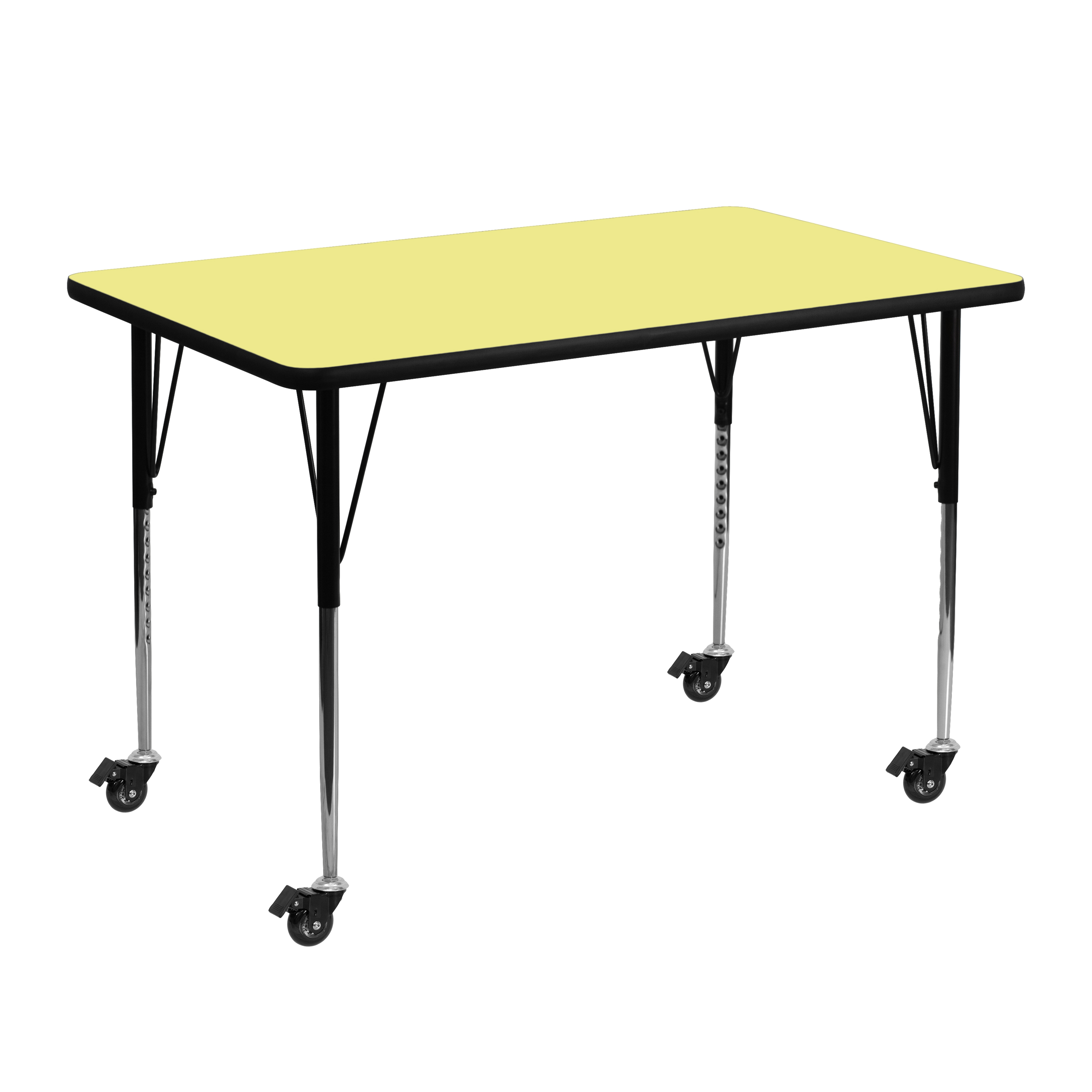 Flash Furniture XU-A3048-REC-YEL-T-A-CAS-GG Mobile 30''W x 48''L Rectangular Yellow Laminate Height Adjustable Activity Table