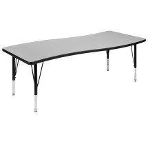 Flash Furniture XU-A3060-CON-GY-T-P-GG 26&quot;W x 60&quot;L Rectangular Wave Flexible Collaborative Gray Laminate Height Adjustable Activity Table, Short Legs