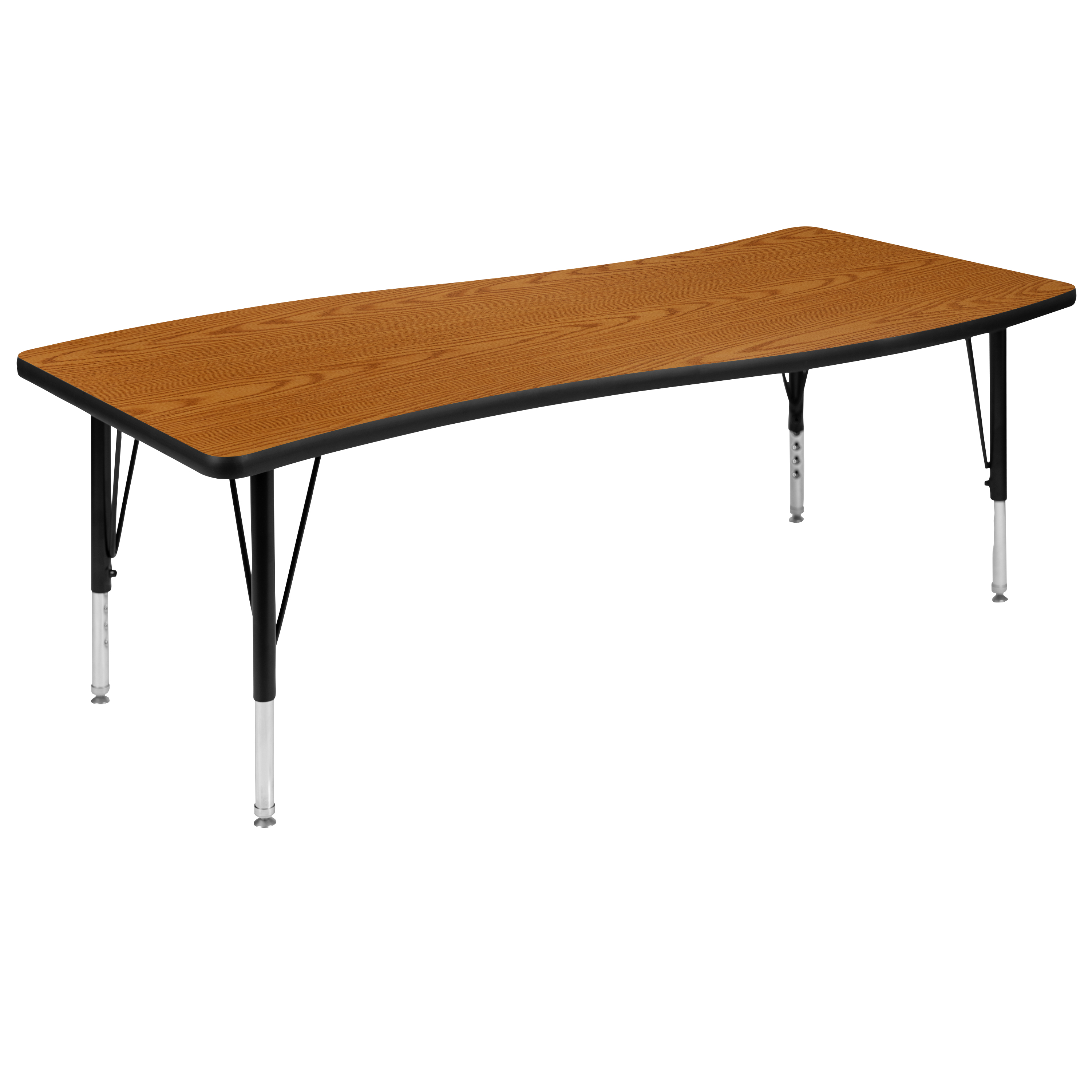 Flash Furniture XU-A3060-CON-OAK-T-P-GG 26"W x 60"L Rectangle Wave Collaborative Oak Laminate Height Adjustable Activity Table, Short Legs