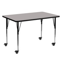 Flash Furniture XU-A3060-REC-GY-H-A-CAS-GG Mobile 30''W x 60''L Rectangular Gray Laminate Height Adjustable Activity Table