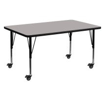 Flash Furniture XU-A3060-REC-GY-H-P-CAS-GG Mobile 30''W x 60''L Rectangular Gray Laminate Height Adjustable Activity Table, Short Legs