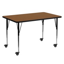 Flash Furniture XU-A3060-REC-OAK-H-A-CAS-GG Mobile 30''W x 60''L Rectangular Oak Laminate Height Adjustable Activity Table