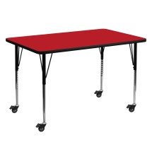 Flash Furniture XU-A3060-REC-RED-H-A-CAS-GG Mobile 30''W x 60''L Rectangular Red Laminate Height Adjustable Activity Table