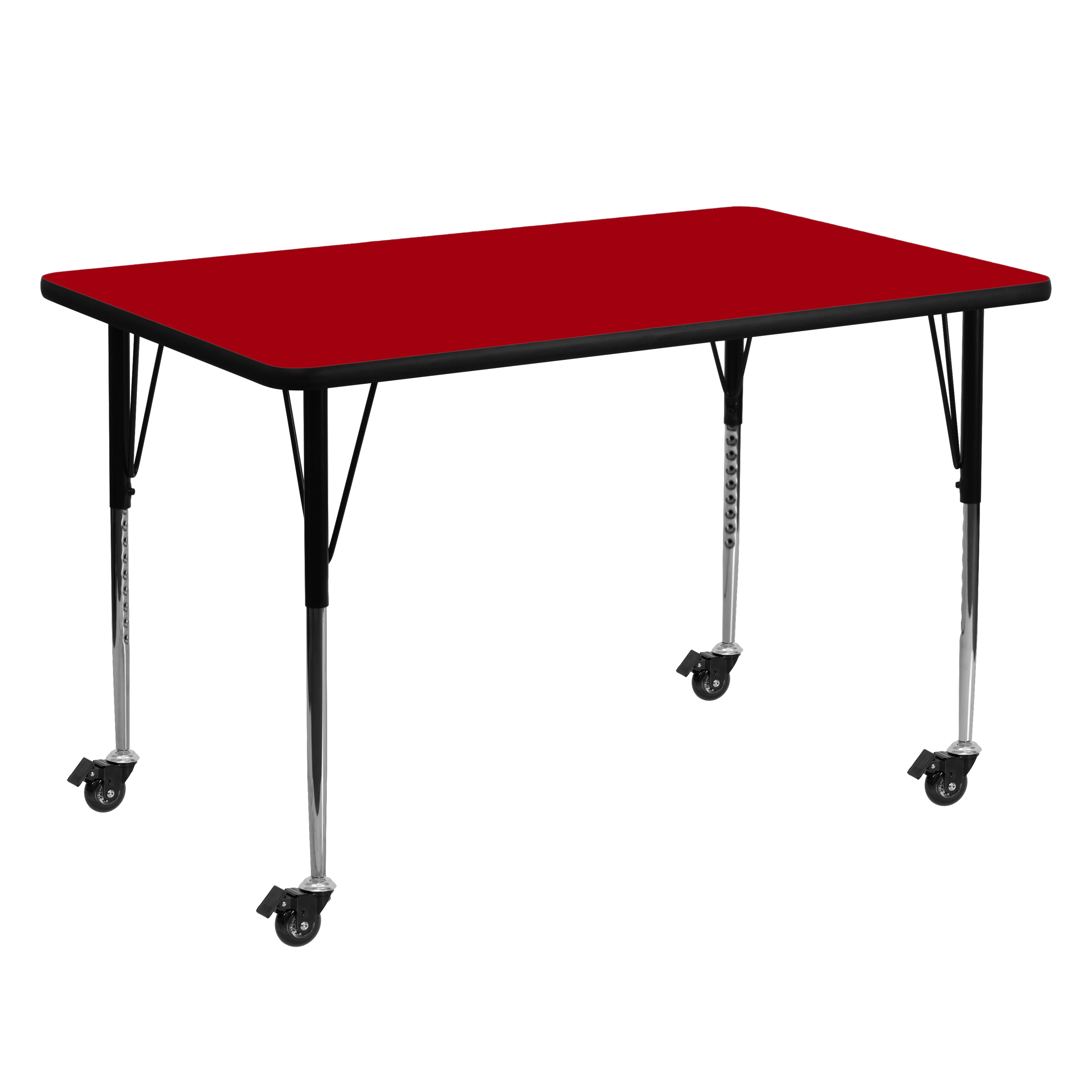 Flash Furniture XU-A3060-REC-RED-T-A-CAS-GG Mobile 30''W x 60''L Rectangular Red Laminate Height Adjustable Activity Table