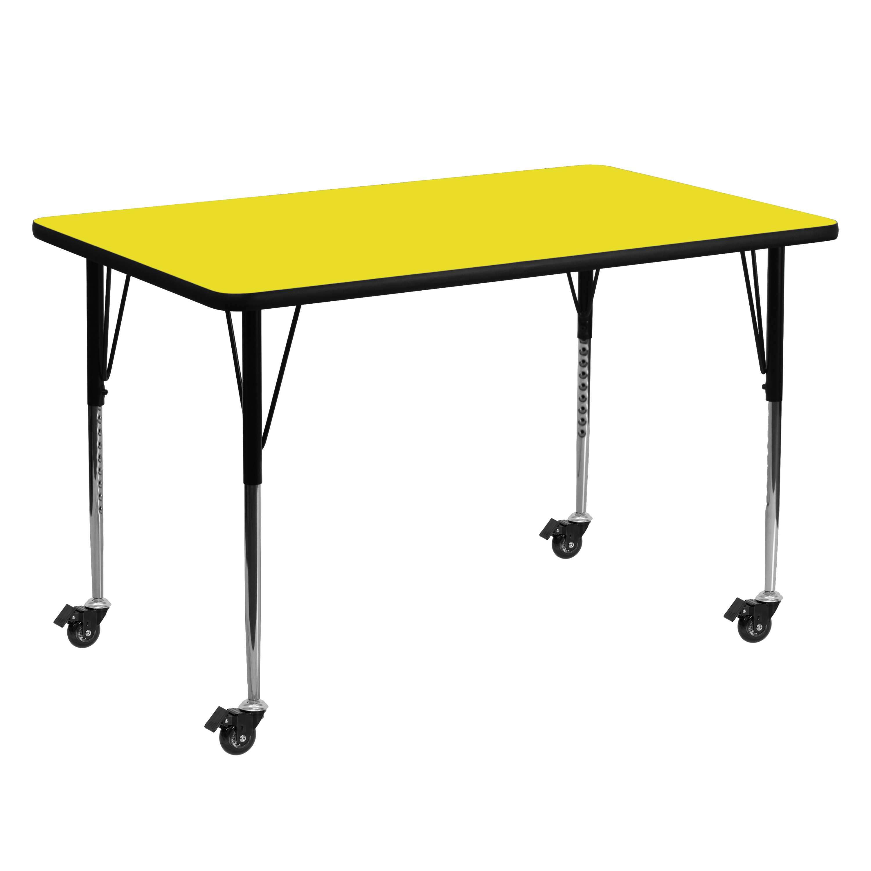 Flash Furniture XU-A3060-REC-YEL-H-A-CAS-GG Mobile 30''W x 60''L Rectangular Yellow Laminate Height Adjustable Activity Table
