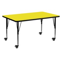 Flash Furniture XU-A3060-REC-YEL-H-P-CAS-GG Mobile 30''W x 60''L Rectangular Yellow Laminate Height Adjustable Activity Table, Short Legs