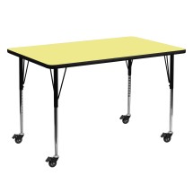 Flash Furniture XU-A3060-REC-YEL-T-A-CAS-GG Mobile 30''W x 60''L Rectangular Yellow Laminate Height Adjustable Activity Table