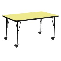 Flash Furniture XU-A3060-REC-YEL-T-P-CAS-GG Mobile 30''W x 60''L Rectangular Yellow Laminate Height Adjustable Activity Table, Short Legs
