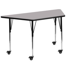 Flash Furniture XU-A3060-TRAP-GY-T-A-CAS-GG Mobile 29''W x 57''L Trapezoid Gray Laminate Height Adjustable Activity Table