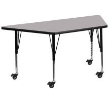Flash Furniture XU-A3060-TRAP-GY-T-P-CAS-GG Mobile 29''W x 57''L Trapezoid Gray Laminate Height Adjustable Activity Table, Short Legs