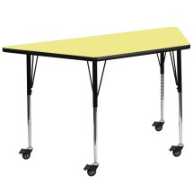 Flash Furniture XU-A3060-TRAP-YEL-T-A-CAS-GG Mobile 29''W x 57''L Trapezoid Yellow Laminate Height Adjustable Activity Table
