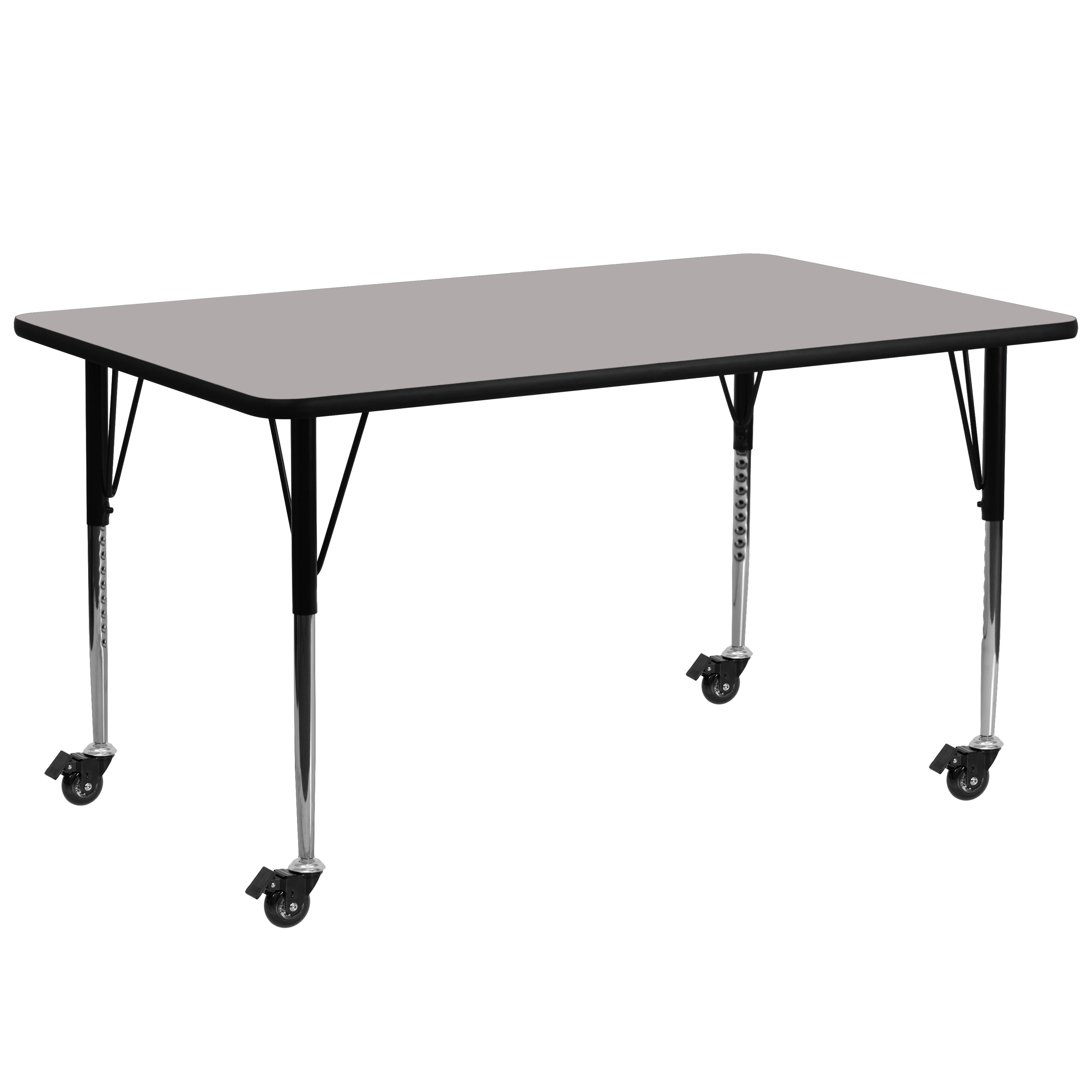 Flash Furniture XU-A3072-REC-GY-H-A-CAS-GG Mobile 30''W x 72''L Rectangular Gray Laminate Height Adjustable Activity Table